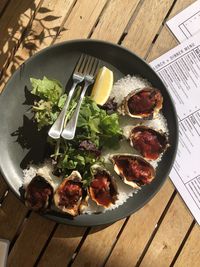 High angle view of food in plate