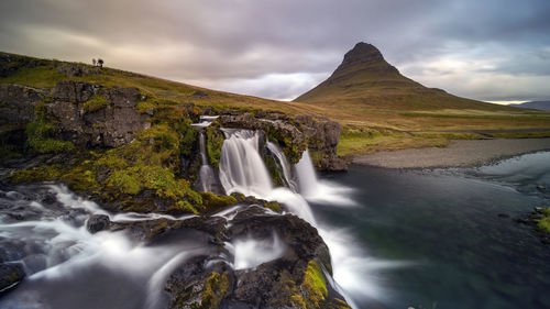 Majestic kirkjufellsfoss in northeast iceland. 