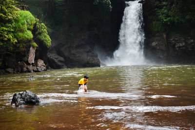 Scenic view of waterfall