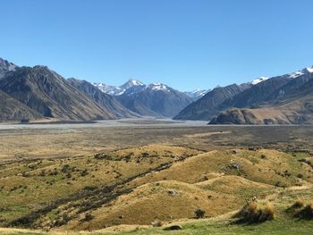 Scenic view of mountains against clear sky