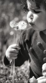 Close-up of girl holding dandelion