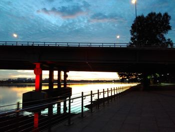 Bridge over river at sunset