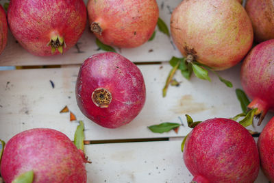 High angle view of apples on table