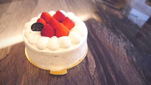 High angle view of cake on table