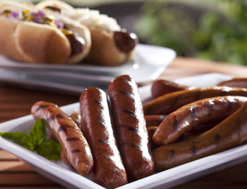 Close-up of grilled sausages