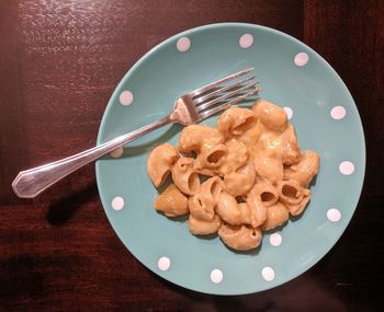 High angle view of breakfast in plate on table