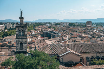 High angle view of townscape against sky