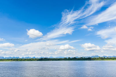 Scenic view of sea against blue sky