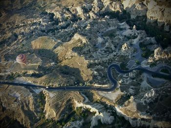 High angle view of road from hot air balloon in turkey