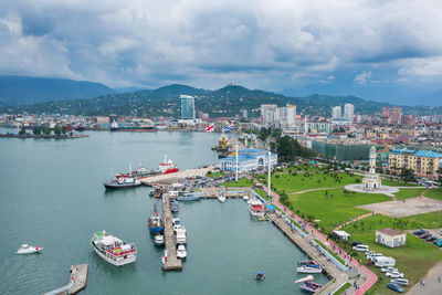 Batumi sea port with boats. moorage for boats. marine port