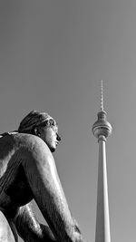 Low angle view of statue against clear sky