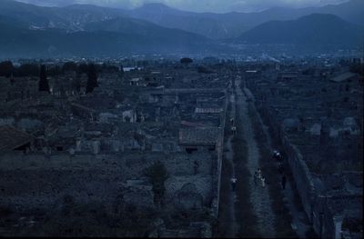 High angle view of townscape against sky at night