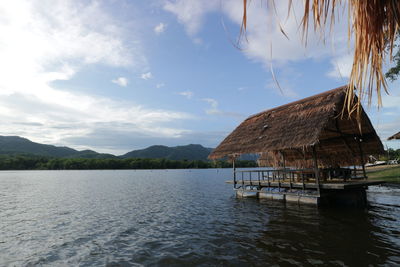 Floating hut in the lake.