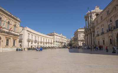 Wide angle view of piazza duomo in ortigia with splendid historical buildings