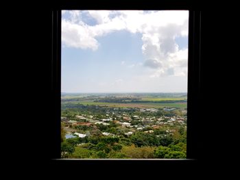 Cityscape seen through window