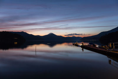 Scenic view of lake against sky during sunset