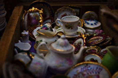 Close-up of crockery in store for sale