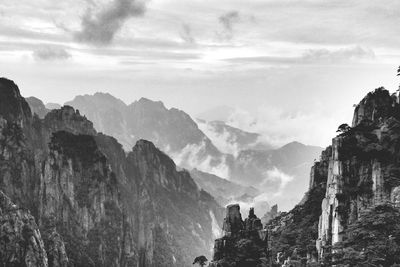 Scenic view of huangshan mountain range