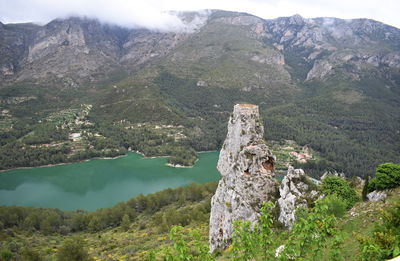 High angle view of rocks on mountain