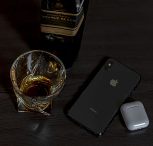 High angle view of drink on table