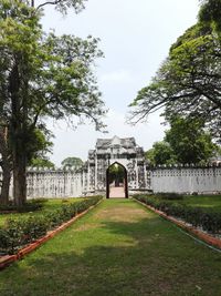 Gazebo in park against sky