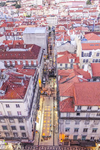 High angle view of street amidst buildings in city