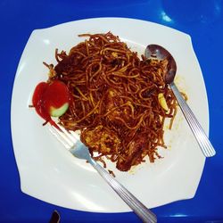 High angle view of food in plate