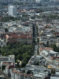 High angle view of buildings in city