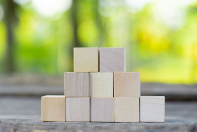 Close-up of wooden blocks on table