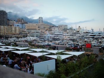High angle view of townscape against sky