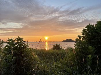 Scenic view of sea against sky during sunset