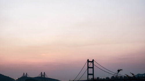 View of suspension bridge against sky during sunset