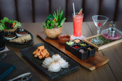 High angle view of food on table