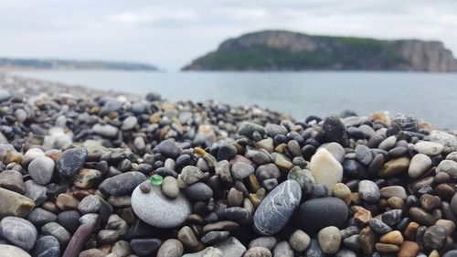 Close-up of stones on beach