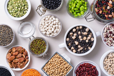 Legumes, lentils, beans. variety of healthy vegan, plant based protein source and body building food