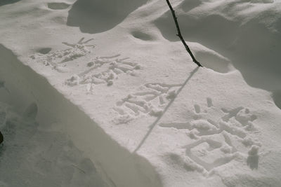 High angle view of snow covered land