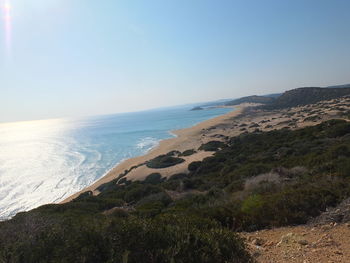 Scenic view of sea against clear sky