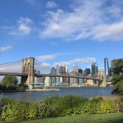 View of lower manhattan and brooklyn bridge