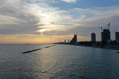 Scenic view of sea against sky during sunset