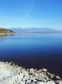 Scenic view of lake against blue sky