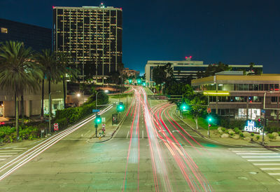 Light trails on road at night