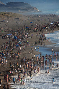 High angle view of people at beach