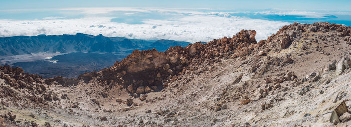 Panoramic view of landscape and mountains against sky