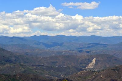 High angle view of mountains against sky