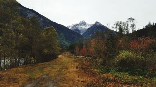 Scenic view of mountains against sky during autumn