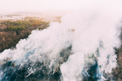 Aerial view of burning forest