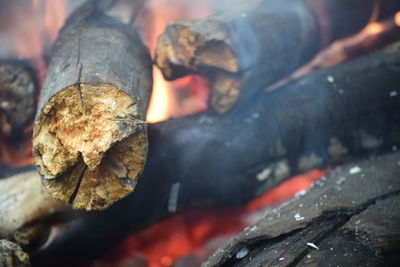 Close-up of woods burning