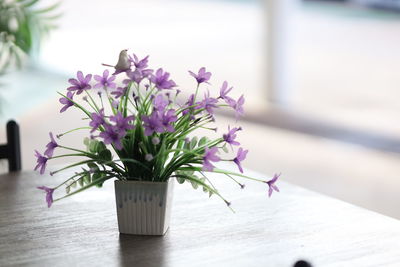 Close-up of pink flower pot on table