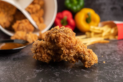 Close-up of breakfast on table