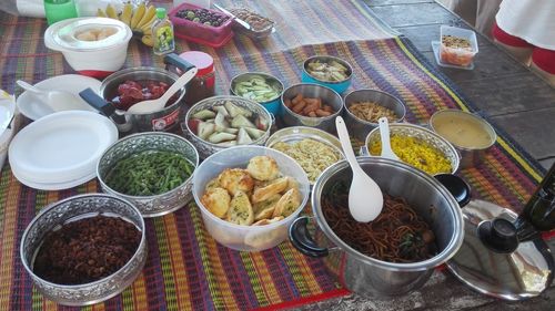 High angle view of food on table